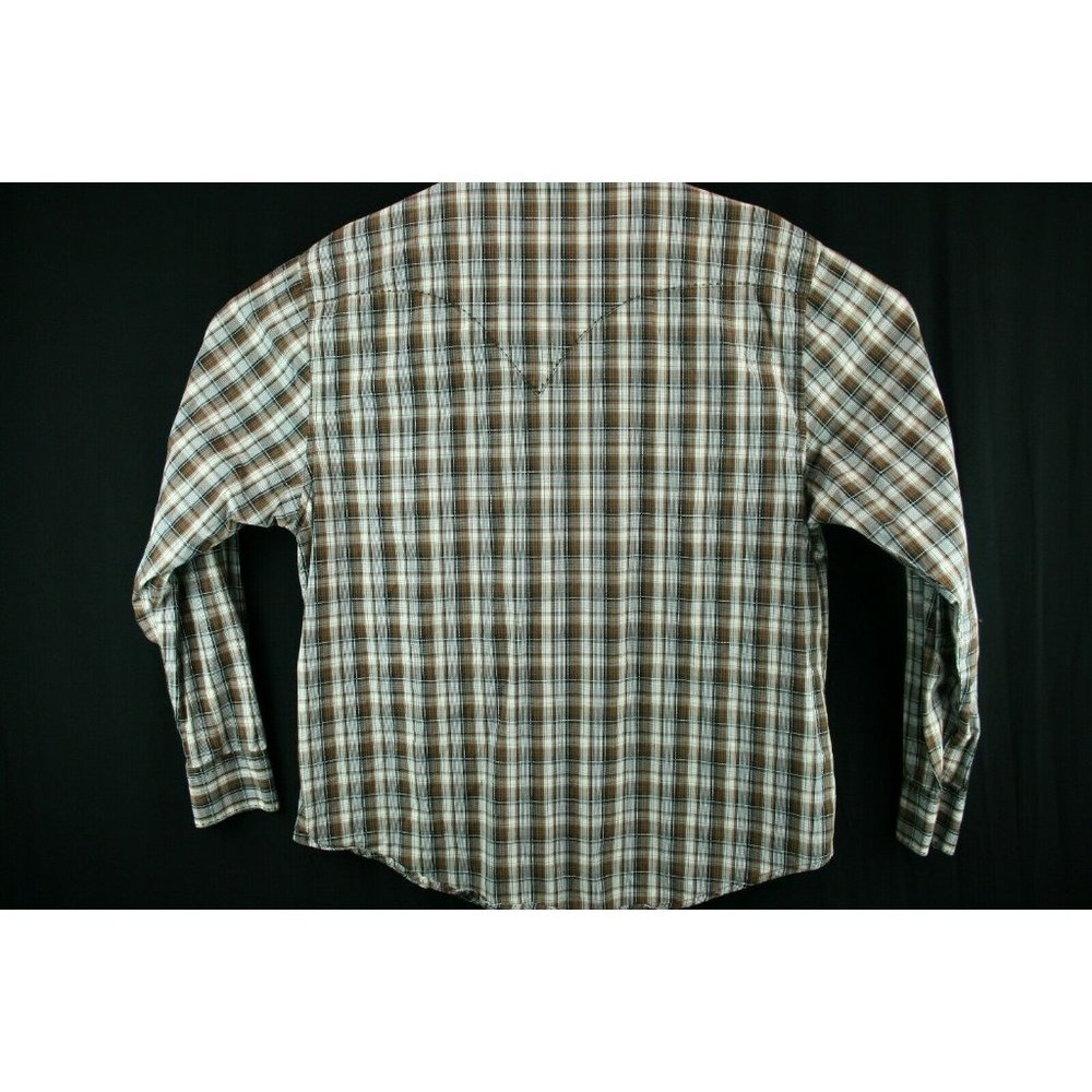 Wrangler Mens Sz XL Shirt Brown Western Plaid Marble Snap Stitch detail - Picture 7 of 10